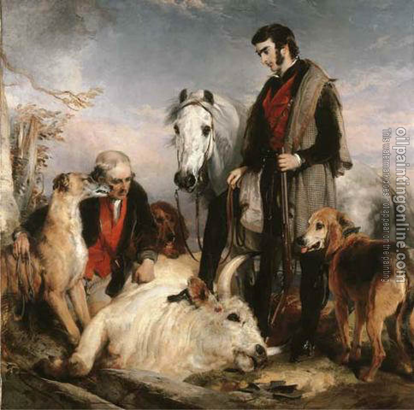 Landseer, Sir Edwin Henry - Scene in Chillingham, Park Portrait of Lord Ossulston, or death of the wild bull